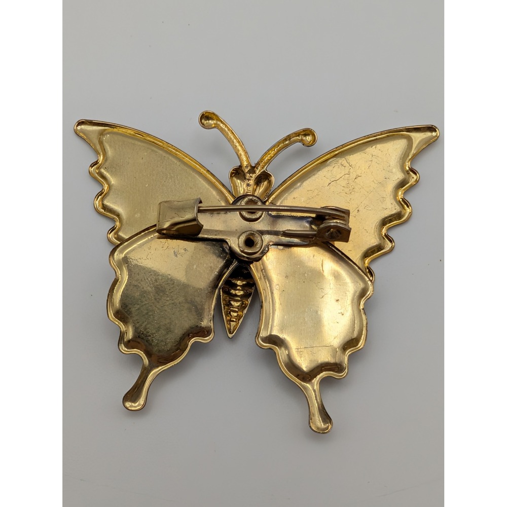 Vintage Foil Glitter Butterfly Brooch Lot 2 Gold Tone Jelly Belly Pin Set - Picture 7 of 11